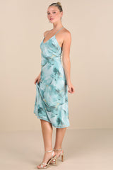 Bright Charm Light Blue Abstract Print Chiffon Slip Midi Dress