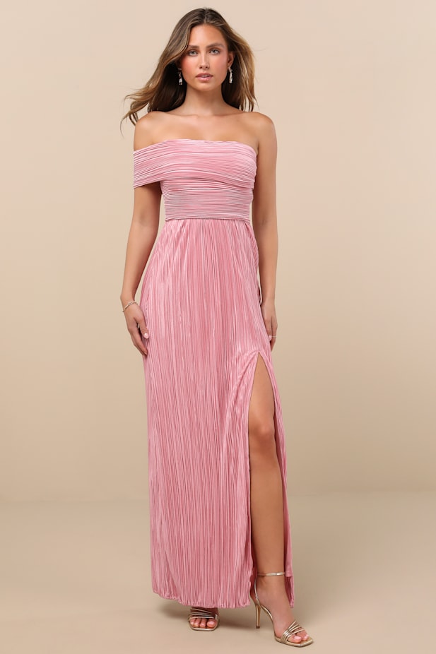 Poised Performance Pink Plisse One-Shoulder Maxi Dress