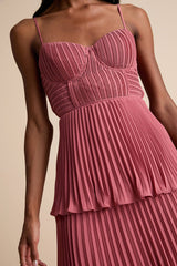 Cascading Crush Rusty Rose Tiered Bustier Midi Dress