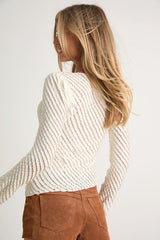 Xavia Ivory Ruffled Knit Asymmetrical Long Sleeve Top