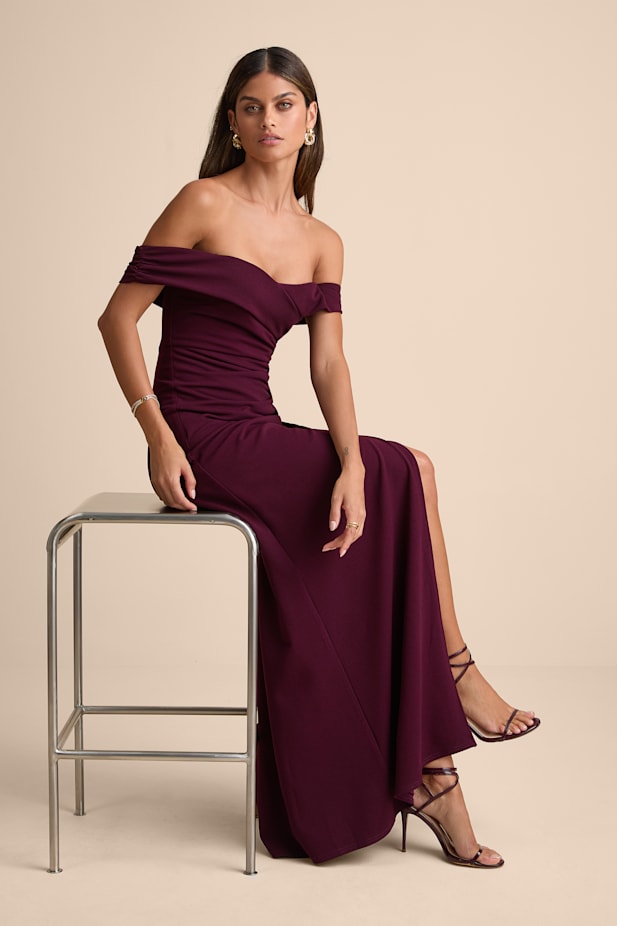 High-Class Presence Plum Off-the-Shoulder Maxi Dress
