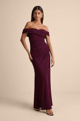 High-Class Presence Plum Off-the-Shoulder Maxi Dress