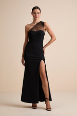 Brayla Black One-Shoulder Mermaid Maxi Dress