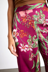 Thriving Vibes Fuchsia Floral Print Satin Wide-Leg Pants