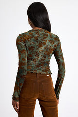 Victoria Green Floral Burnout Long Sleeve Top