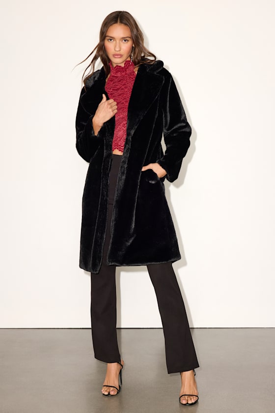 Tamron Black Faux Fur Longline Coat