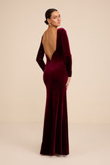 Rabeya Burgundy Velvet Backless Mermaid Maxi Dress