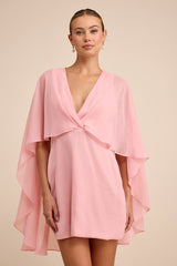 Jolia Light Pink Cape V-Neck Mini Dress
