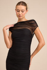 Sunama Black Mesh Ruched Mermaid Maxi Dress