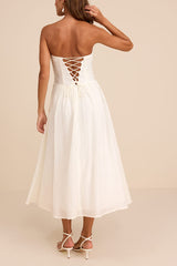 Aspen Ivory Plisse Strapless Bustier Midi Dress