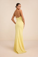 Laney Light Yellow Strapless Corset Maxi Dress