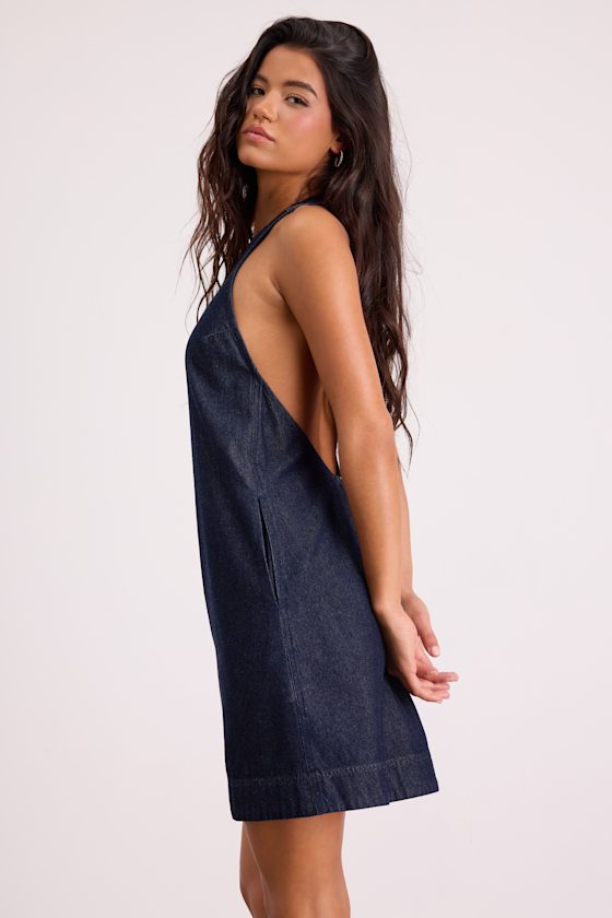 Dema Dark Wash Denim Backless Mini Dress