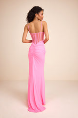 Magena Hot Pink Jersey Knit Bustier Maxi Dress