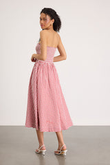Clementina Red Gingham Smocked Midi Dress