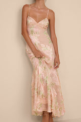 Deluca Pink Floral Burnout Sleeveless Ruffled Maxi Dress