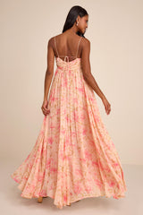 Dansa Blush Multi Floral Pleated Maxi Dress