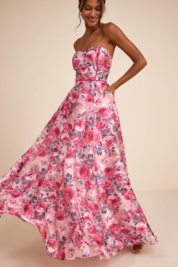 Avaia Pink Floral Strapless Maxi Dress