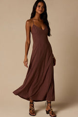 Lilly Brown Pinstriped Tie-Back Midi Dress
