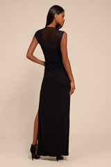 Leanna Black Mesh Column Maxi Dress