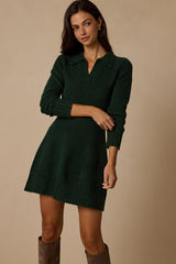 Soft Serenity Emerald Green Collared Sweater Mini Dress