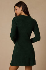 Soft Serenity Emerald Green Collared Sweater Mini Dress