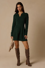 Soft Serenity Emerald Green Collared Sweater Mini Dress