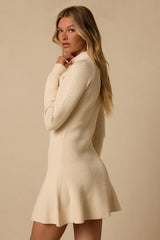 Selene Cream Ribbed Mock Neck Sweater Mini Dress