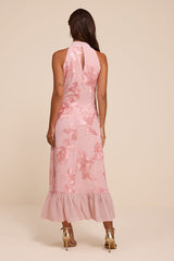 Margaret Light Pink Textured Ruffled Midi Dress