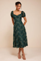 Sweetest Behavior Emerald Embroidered Puff Sleeve Midi Dress