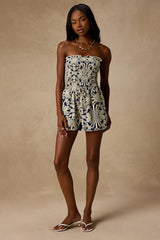 Indie Navy Boho Print Smocked Romper