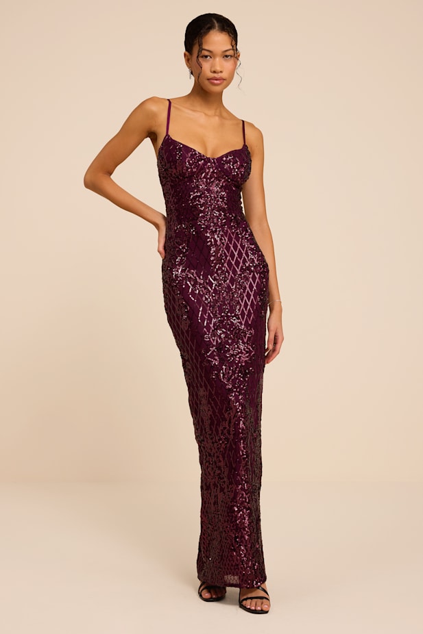 Moonlit Love Plum Purple Sequin Sleeveless Maxi Dress