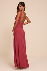 Kelina Rusty Rose Pleated Drop Waist Maxi Dress