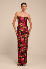 Tatianna Black Floral Jacquard Strapless Maxi Dress