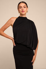 Hannah Black One-Shoulder Maxi Dress