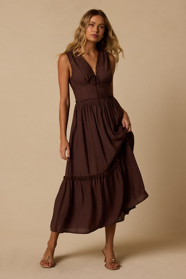 Lucy Brown Tiered Midi Dress