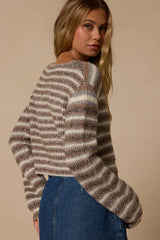 Windermere Ivory & Brown Striped Cardigan Sweater