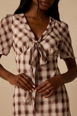 Montebello Brown & Ivory Plaid Maxi Dress