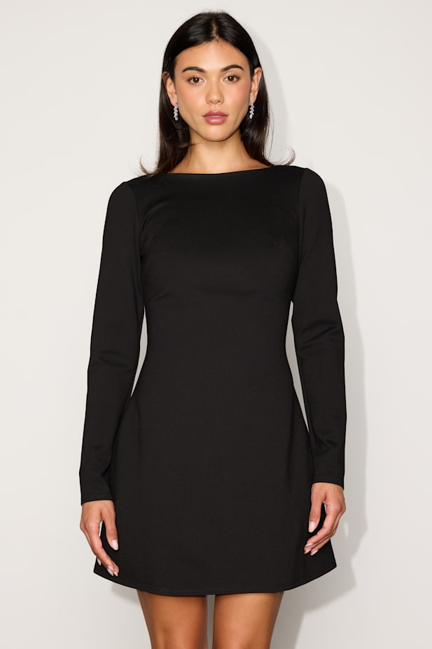 Aldith Black Ponte Knit Long Sleeve Mini Dress