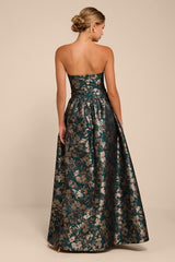 Bradshaw Emerald Green Floral Jacquard Maxi Dress