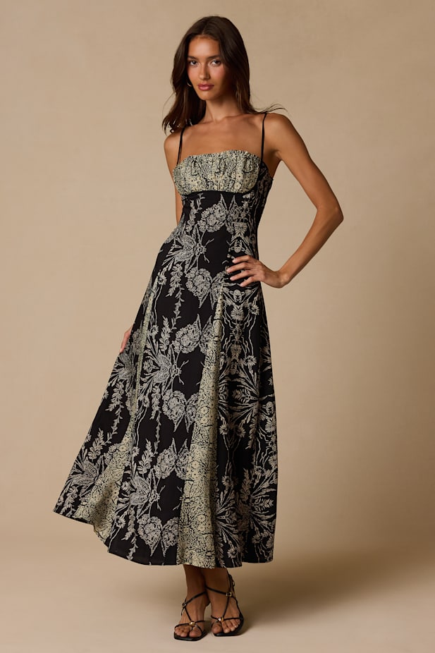 Emryn Black Multi Mixed Print Floral Maxi Dress