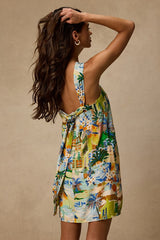 Brya Multi Vacation Print Halter Mini Dress