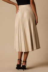 Raylie Beige Suede Pleated Midi Skirt