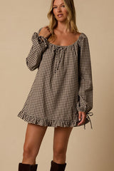 Brynn Beige Plaid Babydoll Romper Dress