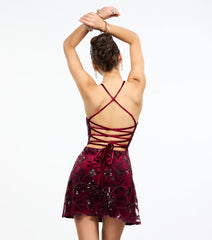 Lorelei Lace Up Floral Velvet Mini Dress