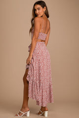 Summer Romance Rust Brown Floral Print Two-Piece Midi Dress