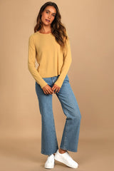 Sweet Side Peach Ribbed Cutout Long Sleeve Top