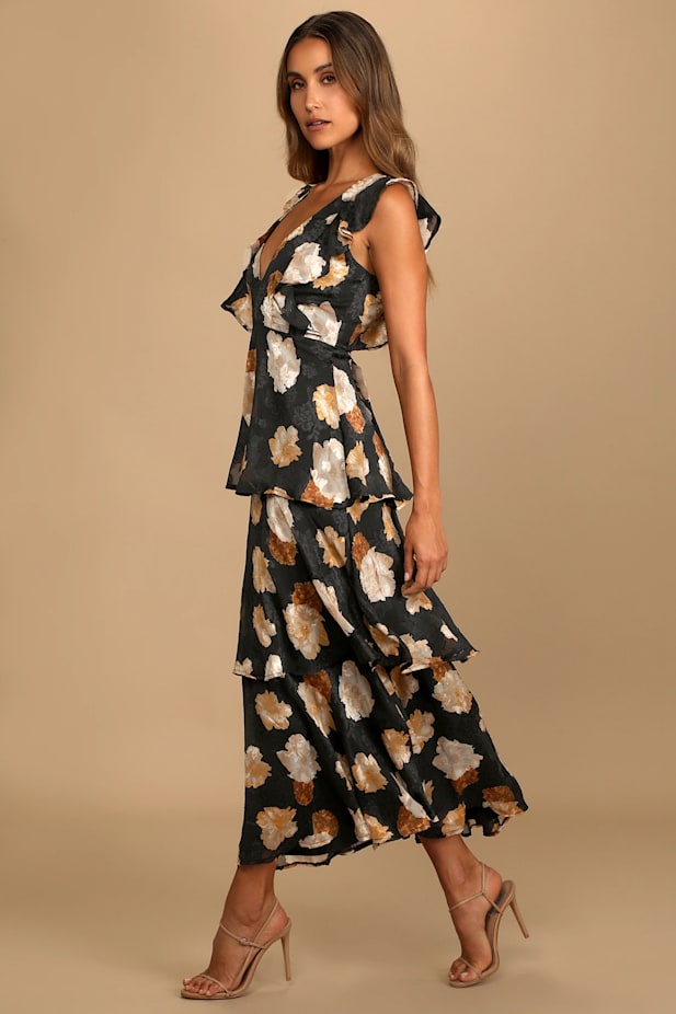 No Introductions Needed Black Burnout Floral Tiered Maxi Dress