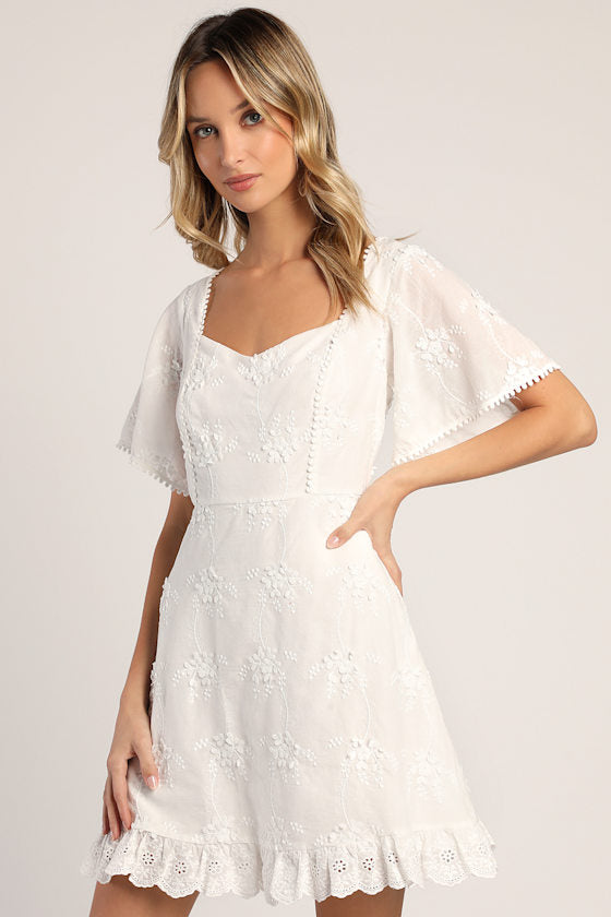 Morning in Mallorca White Eyelet Mini Dress