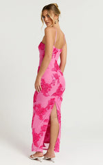 Mina Midi Dress - Embroidered Mesh Dress in Pink
