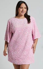 Valetta Mini Dress - Sequin low back shift dress in Pink Sequin